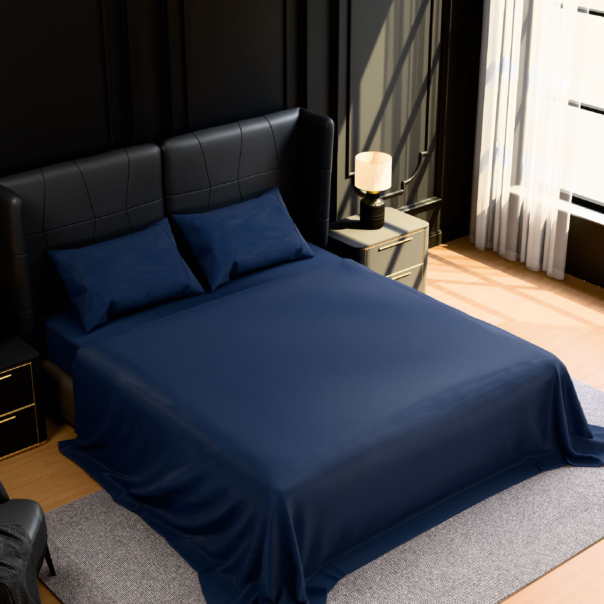Bedding King Bed Sheets Set - 4 Piece Bedding - Brushed Microfiber - Shrinkage And Fade Resistant - Easy Care (King, Navy Blue)_voghion.com